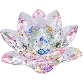 OwnMy Sparkle Crystal Lotus Flower Hue Reflection Feng Shui Home Decor with Gift Box (3 Inch/ 80MM)