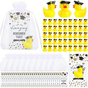 Chunful 12 Sets 2024 Graduation Gifts Resin Graduation Duck Funny Graduation Ducks with Inspirational Congratulation Cards Organza Bags for School Student College Son Daughter Graduation Party
