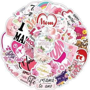 Mother's Day Stickers, 50 pcs Waterproof Colorful Water Bottle Sticker, Suitable for Laptops, Books Skateboards Luggage Sticker Phone Case Guitar for Mom