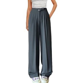 KateModa Women's Wide Leg Dress Pants Elastic Waist Straight Casual Pants Work Office Business Dressy Trousers with Pockets
