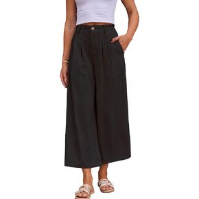 Heipeiwa المرأة الصيف Capris القطن الكتان السراويل واسعة الساق بالازو كولوتيس السراويل الكتان فستان كاجوال بانت فلوي