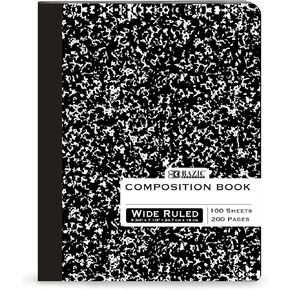BAZIC Composition Book Wide Ruled 100 Sheet Black Marble Notebook, Writing Journal Comp Lined Notebooks for Office School, 1-Pack