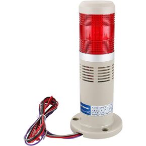 Baomain Alarm Warning Flash Light 110V AC Industrial Buzzer Red LED Signal Tower Lamp LTP-502WJ