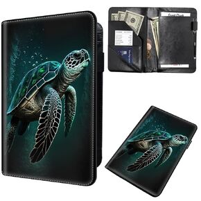 Server Books for Waitress,Leather Waiter Book Server Wallet with Zipper,Cash Check Bill Receipt Holder Presenter,for Bartender,Waiter,Waitress Accessories,Server Apron,Cute Green Sea Turtles