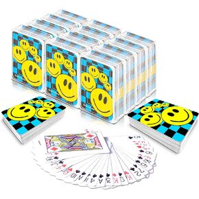 Gamie Mini Smile Playing Cards Deck - Pack of 12-2.5 Inches Tall - Blue Checkerboard Background - Poker-Casino Cards - Carnival Prize, Party Favor and Gift Idea for Kids Ages 3+