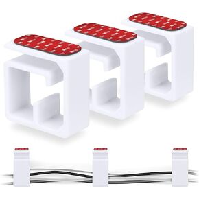 3pc VHB Cable Organizer Holder, for Heavy Cables, PC Cords & Wires with Strong Adhesive, Under Desk Mount Management System - Large (Black)
