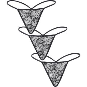 ohyeahlady 3 Pack Sexy Thongs for Women Lace Plus Size G String Briefs Underwear Low Rise T-Back Panties for Ladies