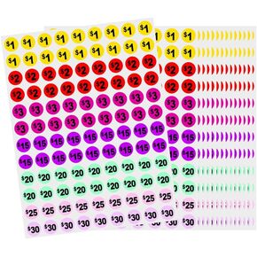 Garage Sale Stickers, 1620 Count Yard Sale Stickers Pre-Priced Price Stickers 3/4" Diameter Dollars Stickers 15Sheets