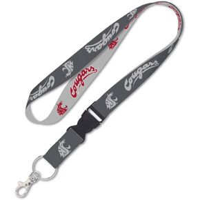Washington State Cougars WSU Lanyard with Detachable Buckle 1" Width - Charcoal/Grey Print