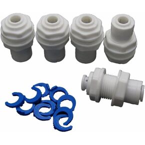 5 PCS White Fittings Bulkhead Connector 1/4" Tube Quick connect RO Water Filter Connector