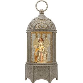 Victory Creative Christmas Seasonal Illumination Angel Musical Water Globe Cage 10.25" Glitter Spinner Battery Operated Timer & USB Xmas Light Up Snow Globe Home Decor