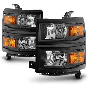 ACANII - For Pair Black 2014-2015 Chevy Silverado 1500 Pickup Headlights Headlamps Driver + Passenger Side