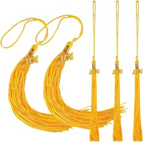 5pcs Graduation Tassels, Graduation Cap Tassel with 2024 Golden Charm Hanging Decoration Academic Tassel Grad Hats Accessory for Graduation Parties Ceremonies Souvenir Gift (Golden)