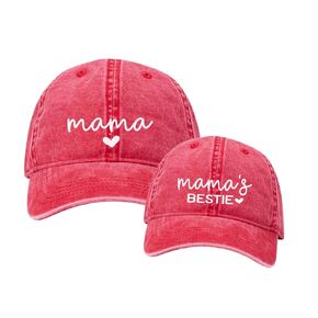 Mama And Mama's Bestie, Mama and Mini Hats For Women, Cute Mother Daughter Hats, Mom And Daughter Matching Hats, Mothers Day Gift For Girl Mom, Set of 2 Matching Toddler And Mommy Hats in RED.