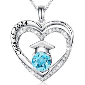 Ursilver Graduation Gifts for Her 2024, S925 Sterling Silver Birthstone Necklace Engraved Class of 2024 Pendant Graduation Necklaces High School College Graduation Gifts for Her 2024 in Kuwait