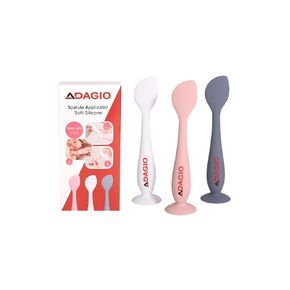 ADAGIO Baby Diaper Rash Cream Applicator, Newborn Baby Essentials, 3 Pack Mini Diaper Cream Applicator, Baby Shower Gifts, Soft Silicone Diaper Rash Cream Brush Butt Spatula (White + Grey + Blue)