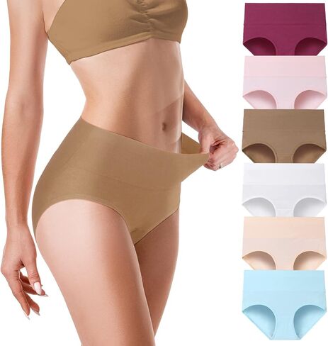 Vividmoo Women's High waist Cotton Underwear, Soft Plus Size and Regular Stretch Full Coverage Dual Band Briefs in Saudi Arabia