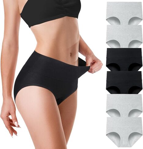 Vividmoo Women's High waist Cotton Underwear, Soft Plus Size and Regular Stretch Full Coverage Dual Band Briefs in Saudi Arabia