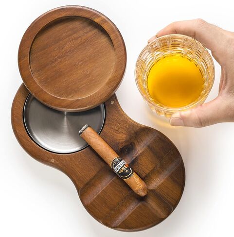Wooden Cigar Ashtrays Handmade Horseshoe Design Cigar Accessories with 1 Cigar Slot Portable Travel Cigar Gifts for Men Indoor Outdoor Patio Home Office Use (Brown) in Kuwait