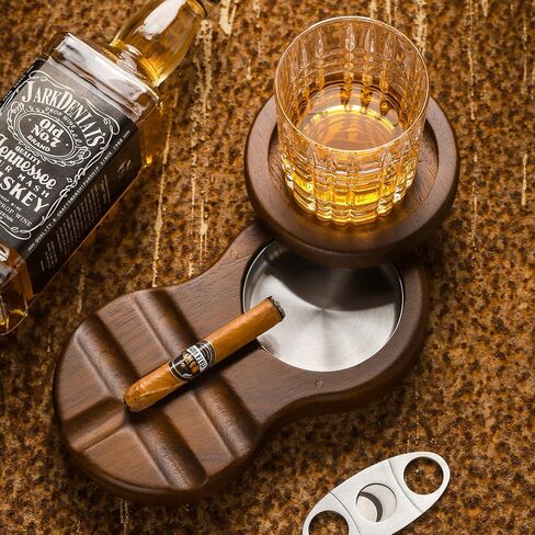 Wooden Cigar Ashtrays Handmade Horseshoe Design Cigar Accessories with 1 Cigar Slot Portable Travel Cigar Gifts for Men Indoor Outdoor Patio Home Office Use (Brown) in Kuwait