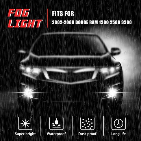 A ABIGAIL Driving Fog Lights Lamps Replacement for 2002-2008 Dodge Ram 1500/2500/3500 Pickup Truck 9006 12V 55W Halogen Bulbs & Wiring harness Kit & Black Bezel in Saudi Arabia