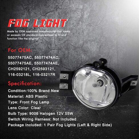 A ABIGAIL Driving Fog Lights Lamps Replacement for 2002-2008 Dodge Ram 1500/2500/3500 Pickup Truck 9006 12V 55W Halogen Bulbs & Wiring harness Kit & Black Bezel in Saudi Arabia