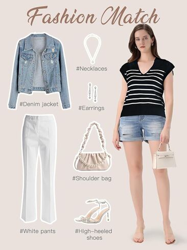 CosySun Women Cap Sleeve Top - Summer Lapel Ribbed Striped Knitwear : V-Neck Sleeveless Vest Pullover Tank Sweater in Saudi Arabia