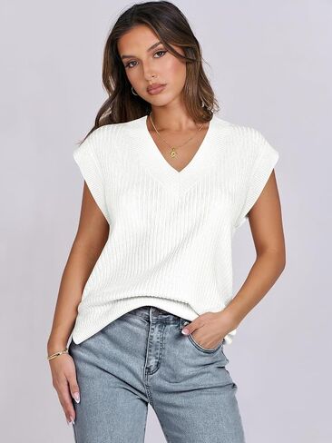 ANRABESS Womens V Neck Sweater Vest Oversized Sleeveless Tops Casual Ribbed Knit Loose 2024 Summer Tank Top Outfits Clothes in Saudi Arabia