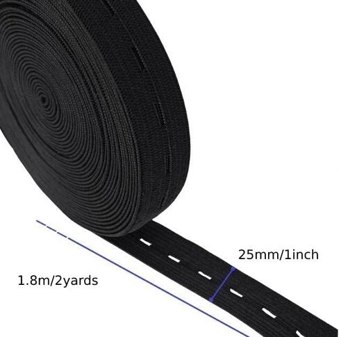 Black Sewing Band Spool with Buttonholes 0.80" х 2 Yards Flat Elastic Band Spool Stretchable Knitting Cord with Buttonhole Adjustable Elastic Band in Saudi Arabia