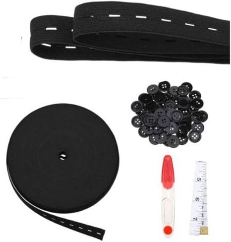 Black Sewing Band Spool with Buttonholes 0.80" х 2 Yards Flat Elastic Band Spool Stretchable Knitting Cord with Buttonhole Adjustable Elastic Band in Saudi Arabia