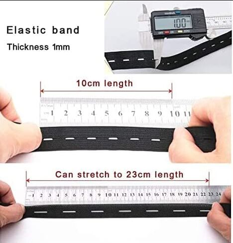 Black Sewing Band Spool with Buttonholes 0.80" х 2 Yards Flat Elastic Band Spool Stretchable Knitting Cord with Buttonhole Adjustable Elastic Band in Saudi Arabia