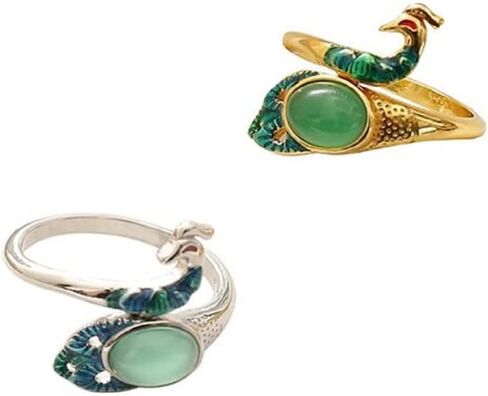 Knitting Loop Crochet Guide Ring Adjustable, Open Finger Rings DIY Leading Tool for Yarn Quilting, Fashionable Peacock Shaped Thimble with Emerald for Mother Grandma (2 Pack, Golden & Silver), bz01 in Saudi Arabia