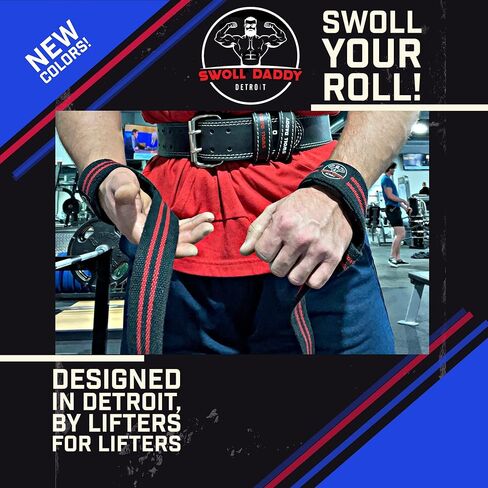 أحزمة المعصم Swoll Daddy Lifting لتدريبات القوة، والرفع الميت، ورفع الأثقال، وكمال الأجسام، ورفع الأثقال، وتمارين كروس فيت - نيوبرين مبطن - أحزمة قطنية مقاس 60.96 سم in Kuwait