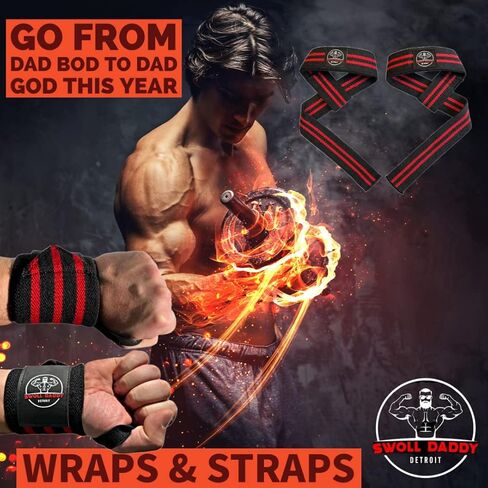 أحزمة المعصم Swoll Daddy Lifting لتدريبات القوة، والرفع الميت، ورفع الأثقال، وكمال الأجسام، ورفع الأثقال، وتمارين كروس فيت - نيوبرين مبطن - أحزمة قطنية مقاس 60.96 سم in Kuwait