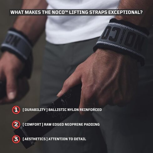 NoCo Lifting Straps - Ballistic Nylon Reinforced Loop - Raw-Edged Neoprene Aesthetic - Synthetic Suede Comfort - Lifting Straps for Weightlifting, Bodybuilding, Powerlifting, Strength Training, Deadlifts in Saudi Arabia