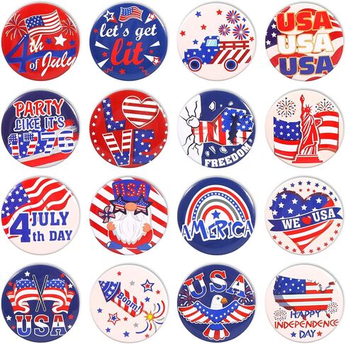 32 Pcs Patriotic USA Buttons,4th of July Party Favors USA Stars and Stripes Lapel Buttons Novelty American Flag Buttons Campaign Buttons Red White and Blue for Men Women Adult Kids Decorations in Saudi Arabia