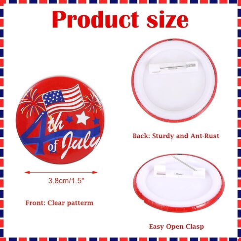 32 Pcs Patriotic USA Buttons,4th of July Party Favors USA Stars and Stripes Lapel Buttons Novelty American Flag Buttons Campaign Buttons Red White and Blue for Men Women Adult Kids Decorations in Saudi Arabia