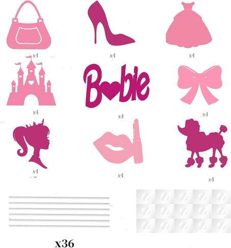 36 قطعة من أغطية الكب كيك لعيد ميلاد سعيد للفتيات باللون الوردي الساخن، فستان وردي لامع للأميرة بكعب عالٍ وقوس أحمر الشفاه على شكل تاج لتزيين الكب كيك وحفلات استقبال المولود الجديد للنساء والفتيات in Kuwait