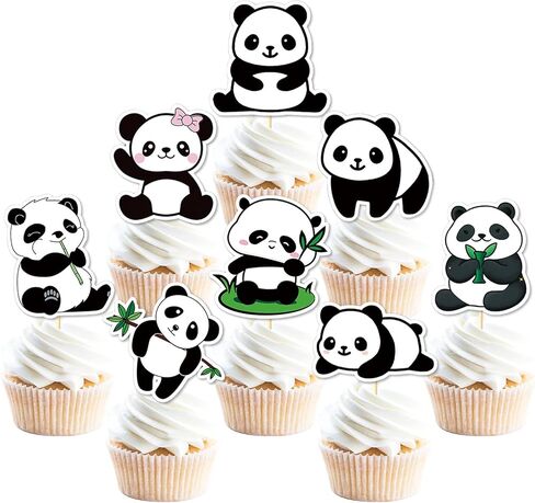50 Pack Panda Cupcake Topper Panda Birthday Cake Decoration Cute Panda Themed Stickers (2 in 1) Baby Shower Kids Birthday Wedding Party Supplies in Saudi Arabia
