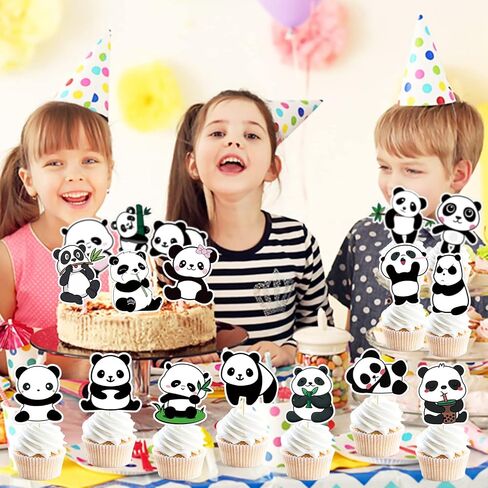 50 Pack Panda Cupcake Topper Panda Birthday Cake Decoration Cute Panda Themed Stickers (2 in 1) Baby Shower Kids Birthday Wedding Party Supplies in Saudi Arabia