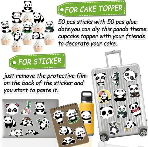 50 Pack Panda Cupcake Topper Panda Birthday Cake Decoration Cute Panda Themed Stickers (2 in 1) Baby Shower Kids Birthday Wedding Party Supplies in Saudi Arabia
