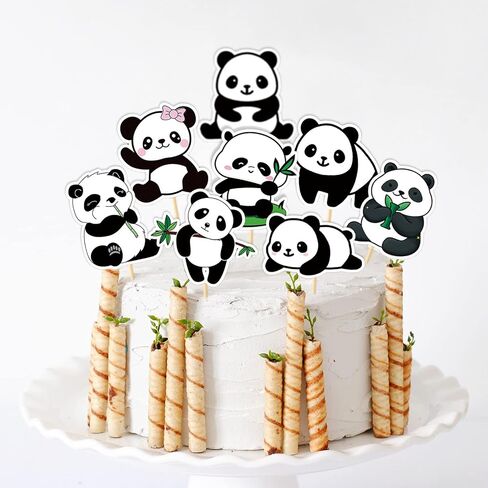 50 Pack Panda Cupcake Topper Panda Birthday Cake Decoration Cute Panda Themed Stickers (2 in 1) Baby Shower Kids Birthday Wedding Party Supplies in Saudi Arabia