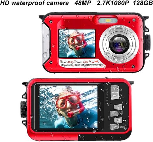 Underwater Camera, 10ft Waterproof Camera, Full HD 2.7K 48MP, 16X Digital Zoom, Underwater Digital Camera with Selfie Dual Screen, DV Digital Camera for Snorkeling (Blue) in Kuwait