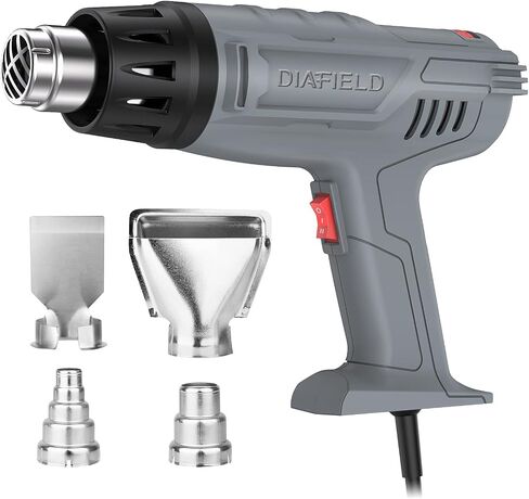 DIAFIELD Mini Heat Gun, 2 Temp Setting 302℉-842℉ Fast Heat Hot Air Gun Tool with Reflector Nozzle and 5.9Ft Cable Overload Protection for Epoxy Resin, Craft, Embossing, Shrink Wrapping & DIY in Saudi Arabia