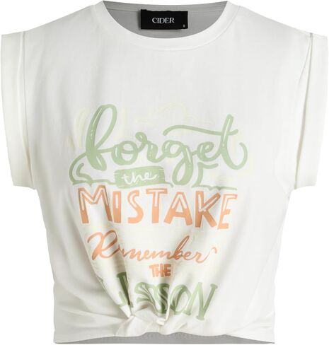 CIDER Round Neckline Graphic Knotted Crop Top in Kuwait