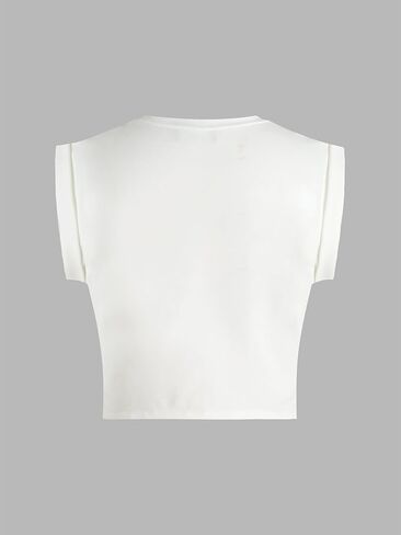 CIDER Round Neckline Graphic Knotted Crop Top in Kuwait