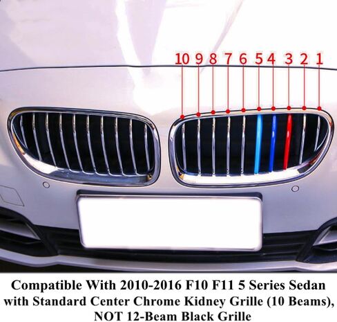 تناسب تمامًا ///M-Colored Grille Insert Trims متوافقة مع BMW 2010-2016 F10 F11 5 Series 528i 535i 550i مع شواية كلى كروم مركزية قياسية (10 حزم)، وليس شبكة سوداء ذات 12 شعاعًا in Kuwait