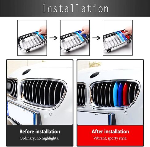 تناسب تمامًا ///M-Colored Grille Insert Trims متوافقة مع BMW 2010-2016 F10 F11 5 Series 528i 535i 550i مع شواية كلى كروم مركزية قياسية (10 حزم)، وليس شبكة سوداء ذات 12 شعاعًا in Kuwait