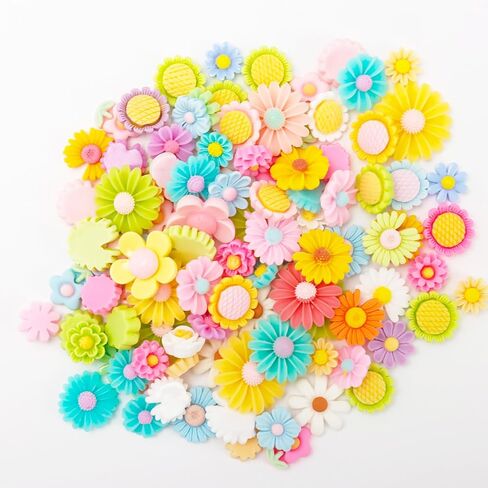 X Hot Popcorn 100 قطعة من راتينج مسطح على شكل زهرة ساحرة على شكل زهرة خرز صغير من الراتنج على شكل زهرة كبوشن ألوان مختلطة من راتنج زهرة الأقحوان سحر سلايم لتزيين سجل القصاصات يدويًا (اللون 2) in Kuwait