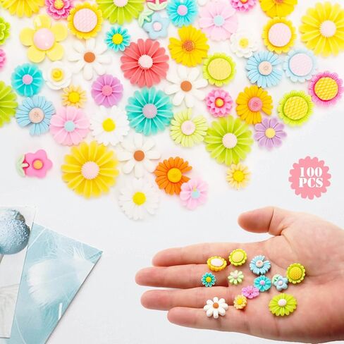 X Hot Popcorn 100 قطعة من راتينج مسطح على شكل زهرة ساحرة على شكل زهرة خرز صغير من الراتنج على شكل زهرة كبوشن ألوان مختلطة من راتنج زهرة الأقحوان سحر سلايم لتزيين سجل القصاصات يدويًا (اللون 2) in Kuwait